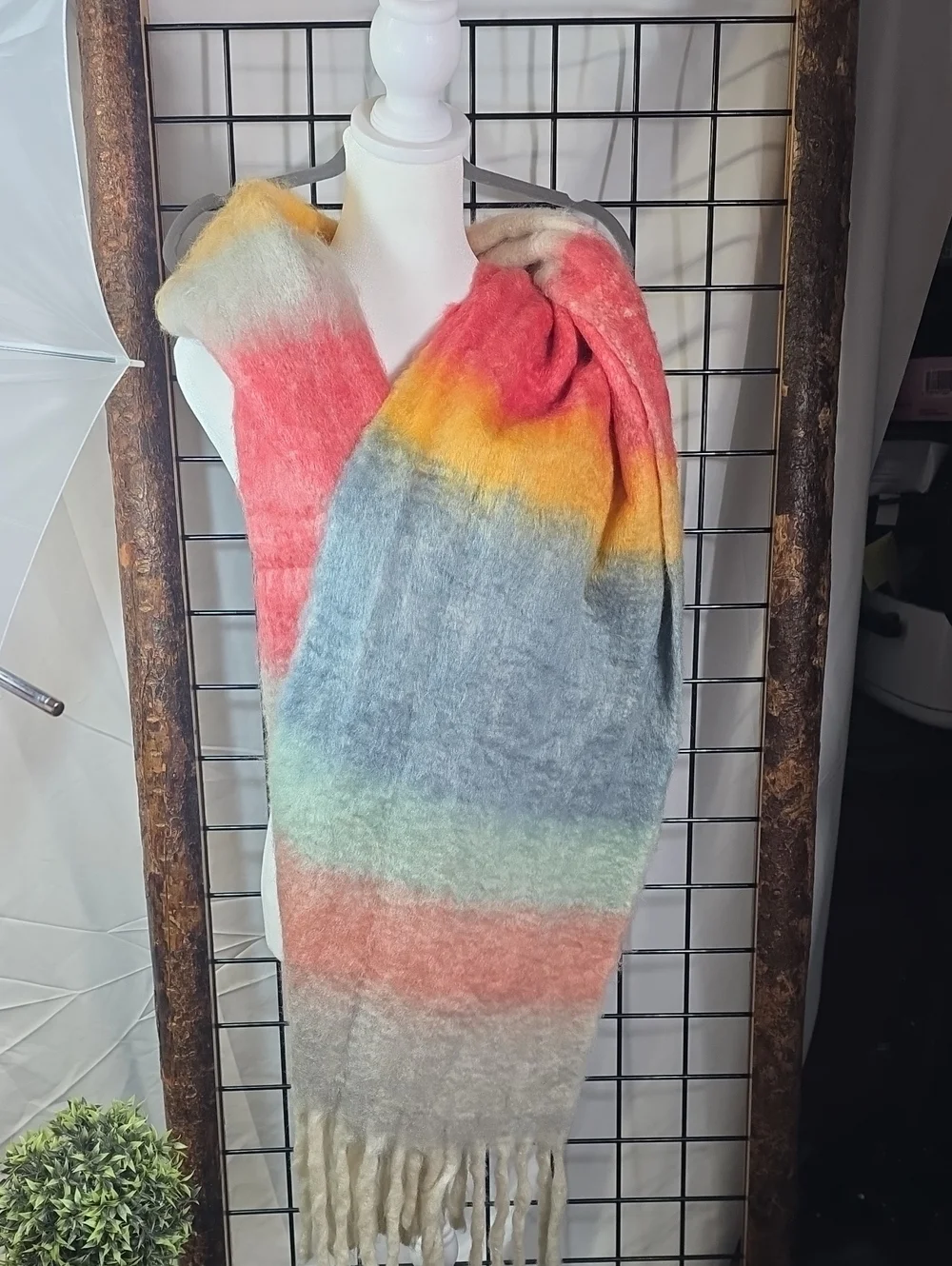 Multicolor Ombre Fringe Throw Scarf - Soft Gradient Home Accent